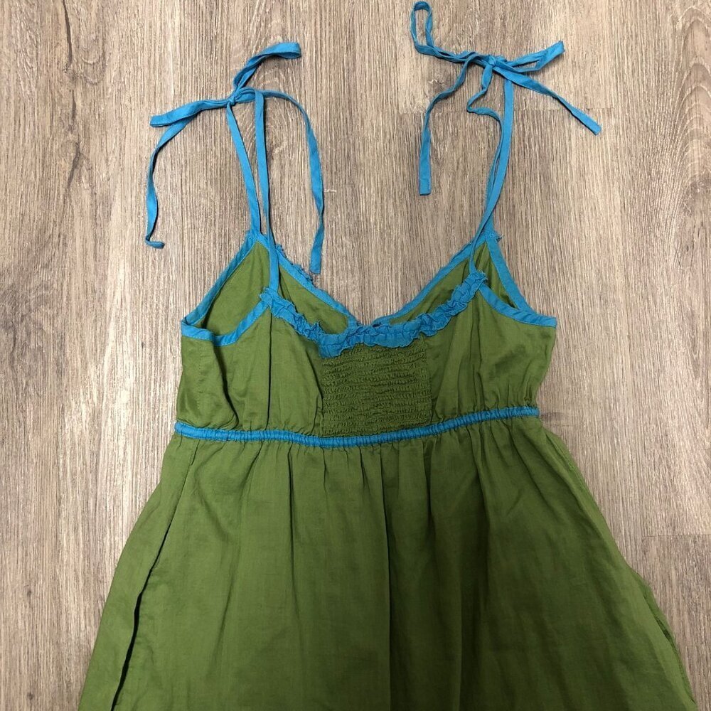 Vintage Y2K American Eagle Size 4 Baby Doll Dress Tier Ruffle Blue Green Cotton - Picture 4 of 11